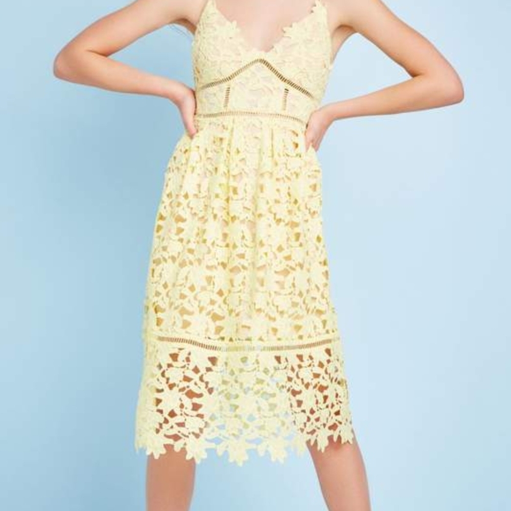 Guess Yellow Lace Midi Dress